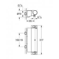 Grohe Grohtherm thermostatic shower set + Stick 1 jet hand shower, wall bracket, hose, Chrome (34469001-CUBESTICK)