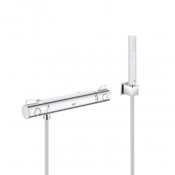 Grohe Shower Set Grohtherm Thermostatic Mixer + 1-Spray Stick Hand Shower + Wall Holder + Hose, Chrome (34561000-CUBESTICK)