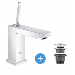 Grohe Eurocube joy single lever basin mixer 1/2" size M and pop-up waste for basin with overflow (23658000-CLICCLAC)