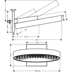 Hansgrohe Rainfinity Overhead shower 360 1jet with wall connector, brushed black chrome (26230340)