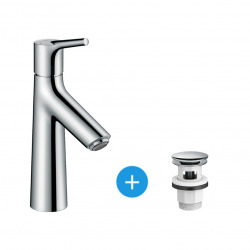 Hansgrohe Talis S Single-Lever Basin Mixer + Complete Push-Open Basin Waste Set, Chrome (72021000-CLICCLAC)