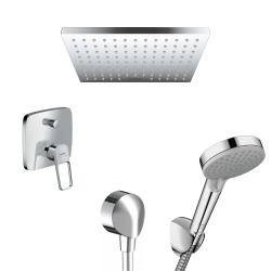 Hansgrohe Logis Loop concealed shower set - single-lever mixer, square head shower, 2 jet hand shower and spout, Chrome (71264000-Vernis2)